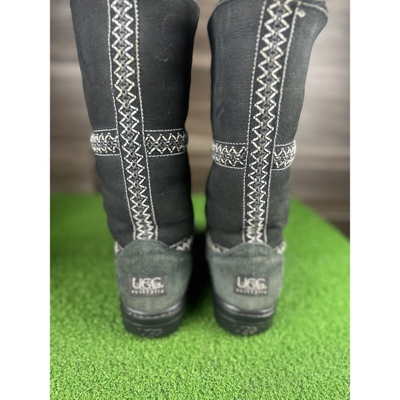 UGG Women’s Sz 6‎ Original Sundance 5605 Black Suede Sheepskin Lining Boots - Picture 4 of 7